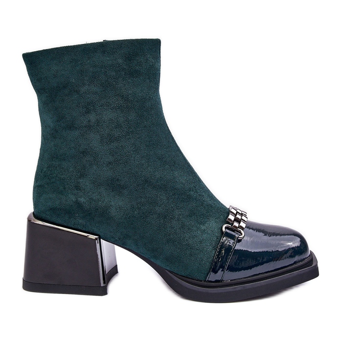 Suede Ankle Boots on a Massive Block S.Barski MR870-70 Green