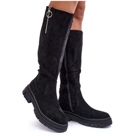 Vinceza Suede boots with a flat heel and a platform, Black Nesina