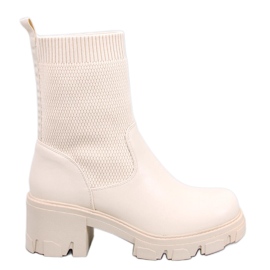 Fairs Beige elastic upper ankle boots
