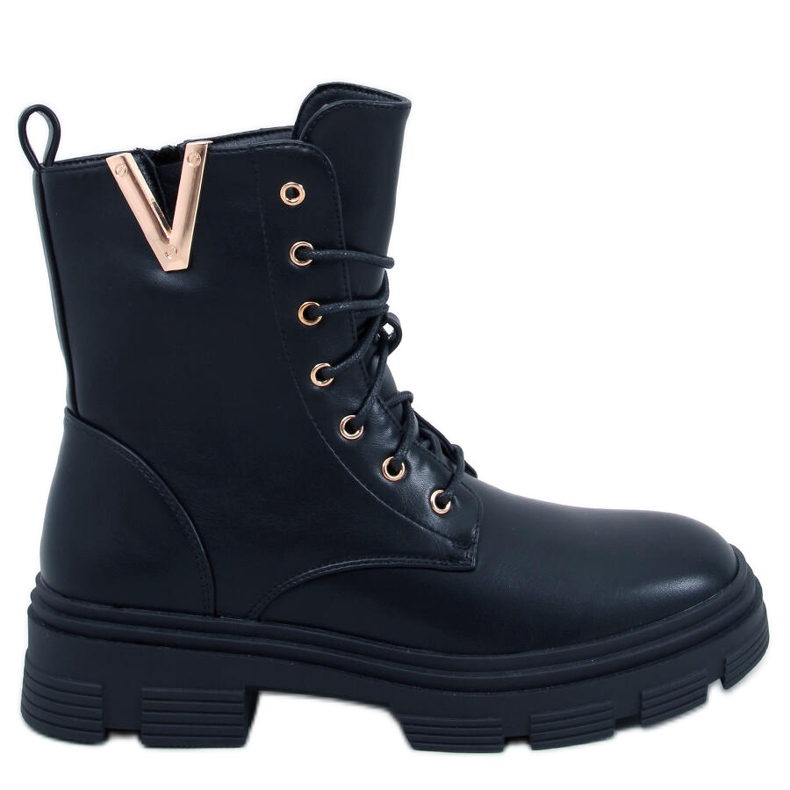 Clend Black military lace-up ankle boots