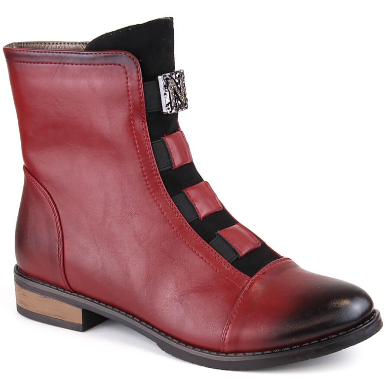 Burgundy Jezzi women's insulated ankle boots with decoration red