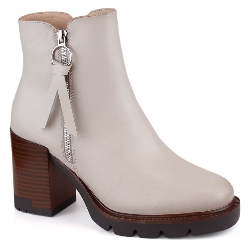 Beige insulated women's ankle boots and platform Vinceza 58103