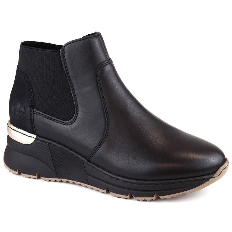 Leather boots, women's black wedge sneakers, Rieker