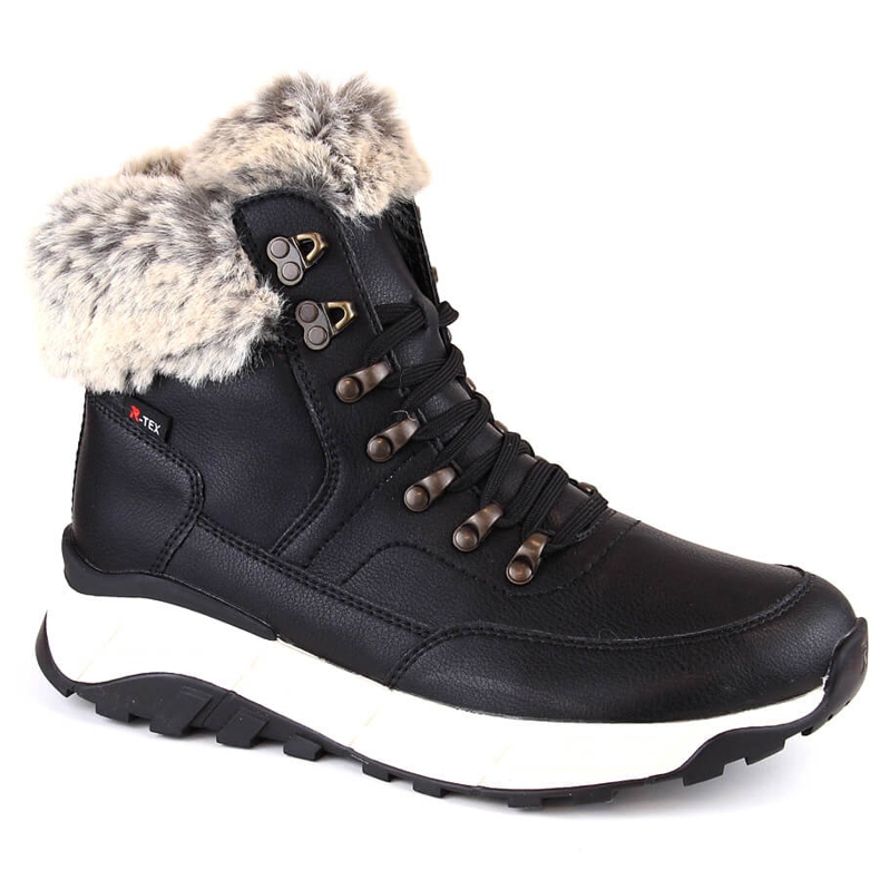 Leather waterproof women's ankle boots insulated with wool, black Rieker W0063-00