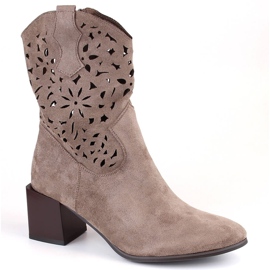 Women's openwork cowboy boots, uninsulated, beige Jezzi ASA217-4
