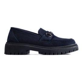 Shelovet navy blue suede women's moccasins