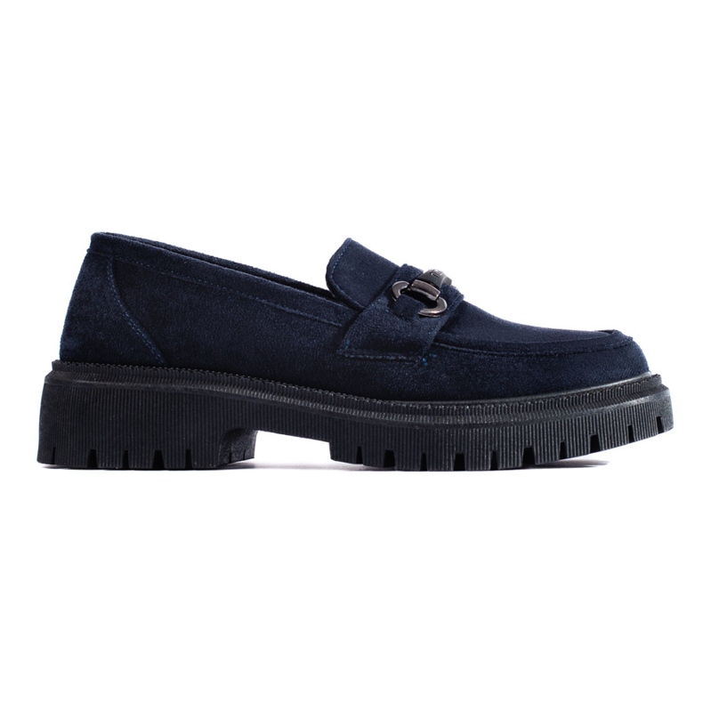 Shelovet navy blue suede women's moccasins