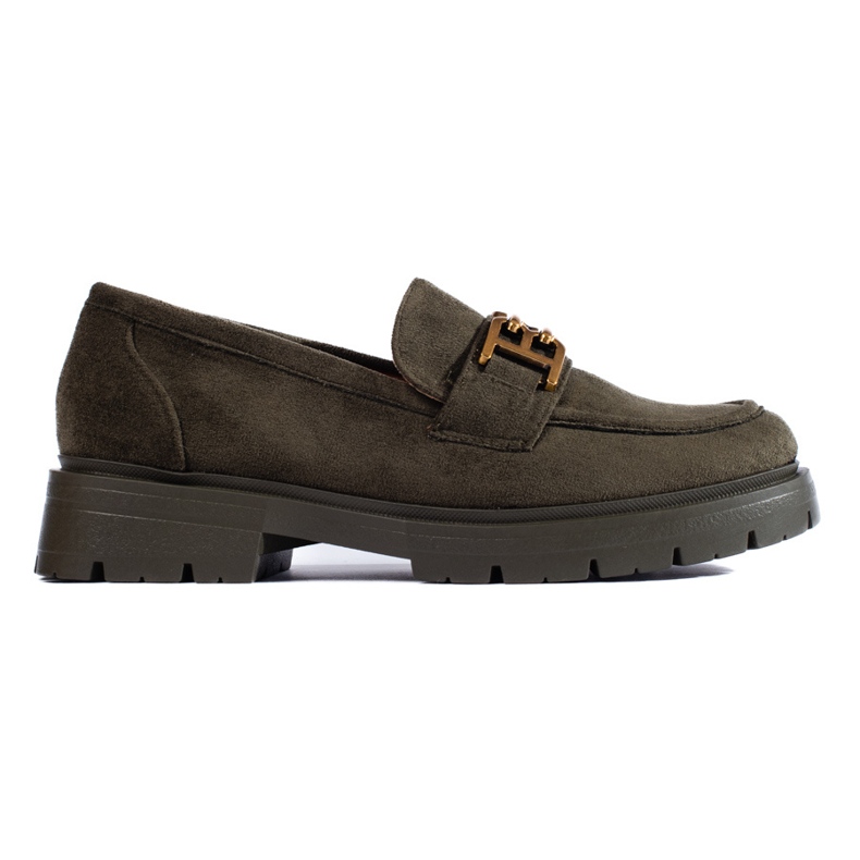 Shelovet women's dark green suede moccasins black