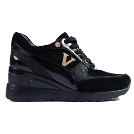 W. Potocki Potocki black lace-up wedge sneakers