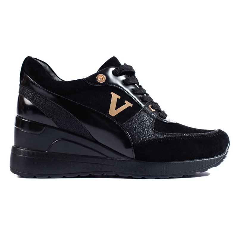 W. Potocki Potocki black lace-up wedge sneakers