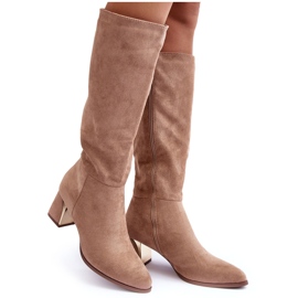 Beige Suede High Heel Boots Inatris
