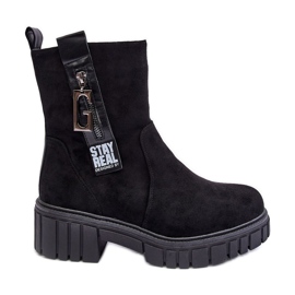 Chunky Suede Women's Flat Boots Black Lunai