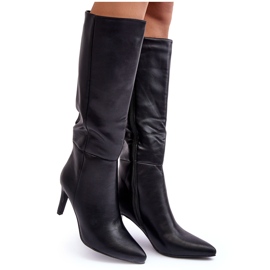 PS1 Leather Over-the-Knee High Heel Boots, Black Serpens