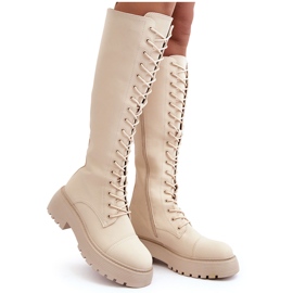 PS1 Beige Bergdis Lace-up, Insulated Over-The-Knee Over-The-Knee Boots