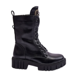 PS1 Black Marx Leather Worker Ankle Boots With Jewelry Decoration
