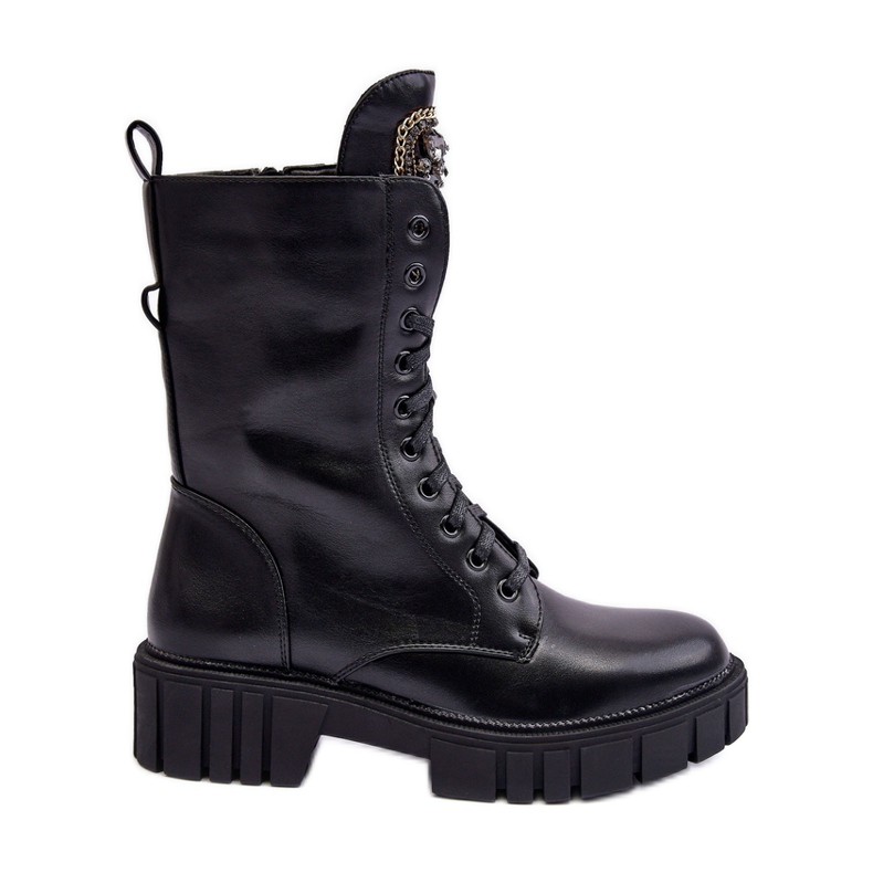 PS1 Black Marx Leather Worker Ankle Boots With Jewelry Decoration