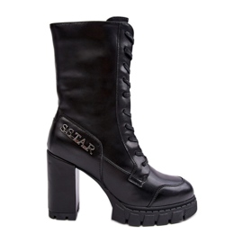 PS1 Lace-up leather ankle boots on a massive high heel, Black Khariah