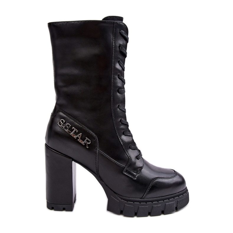PS1 Lace-up leather ankle boots on a massive high heel, Black Khariah
