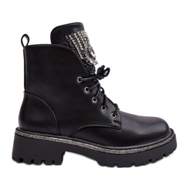 PS1 Black Melenope Low Worker Boots With Jewelry Decoration PS1 Black Melenope Low Worker Boots With Jewelry Decoration