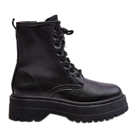 PS1 Women's Lace-up Worker Ankle Boots With a Thick Sole Black Biancis