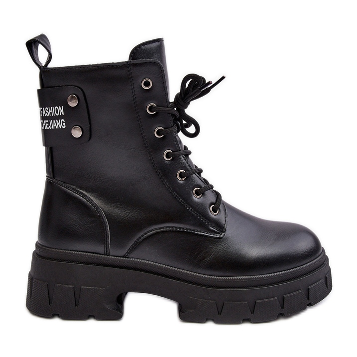 PS1 Women's Workers Lace-up Ankle Boots on a Flat Heel, Black Brenhile