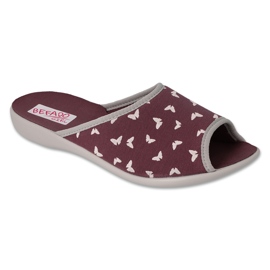 Befado women's pu slippers 254D151, burgundy with white butterflies red
