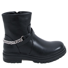 Cindy Black ankle boots with chain