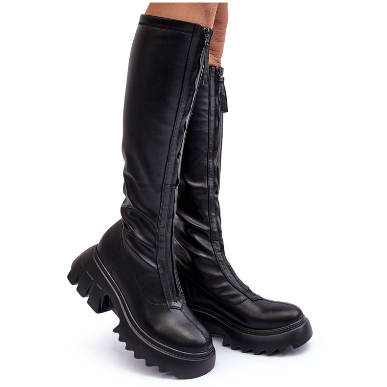 PS1 Leather boots on a massive platform with a zipper, Black Ringo