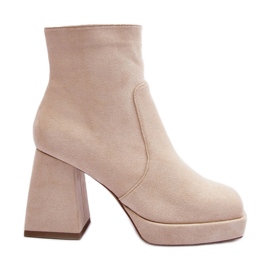 PS1 Suede Ankle Boots With Massive High Heels, Light Beige Abnous
