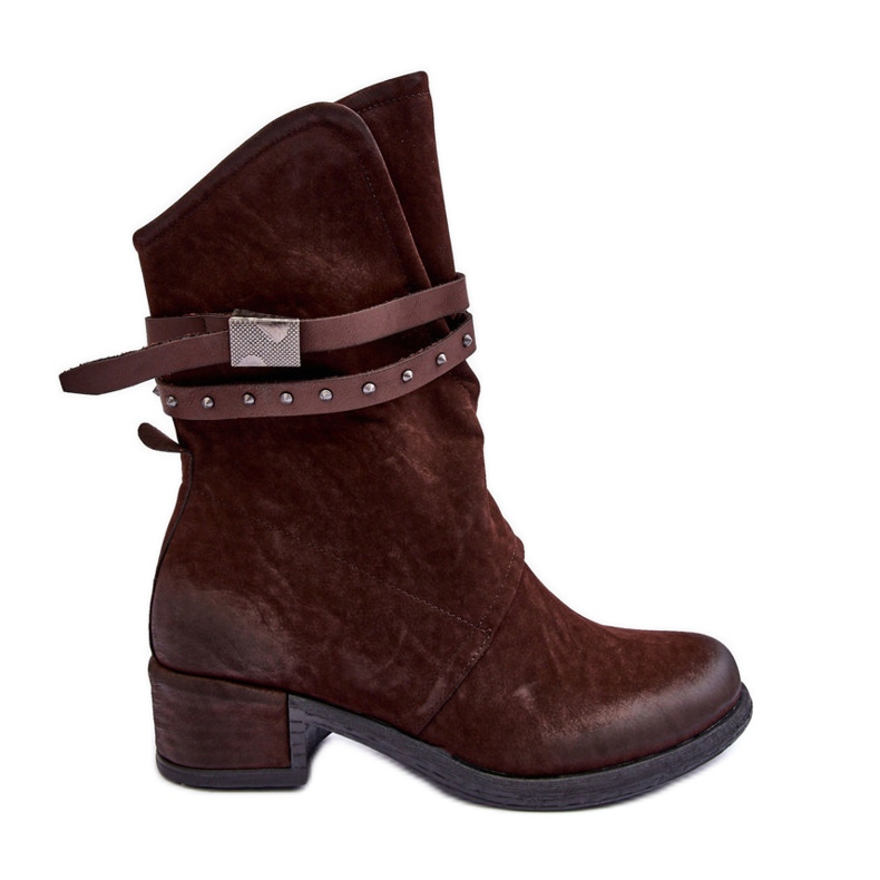 PS1 Women's Low Heel Boots With Straps Brown Thelereia