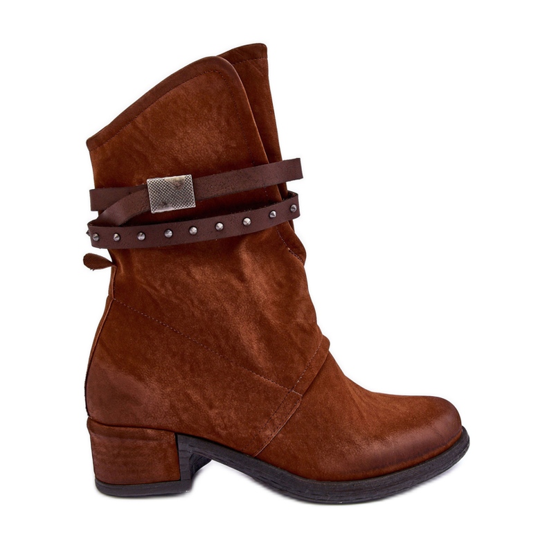 PS1 Women's Low Heel Ankle Boots With Straps Camel Thelereia brown