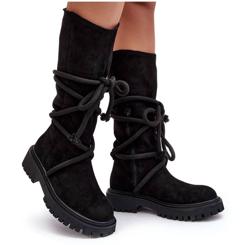 PS1 Suede Women's Boots With Laces Black Tanive