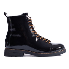 Vinceza women's black patent lace-up workers' boots