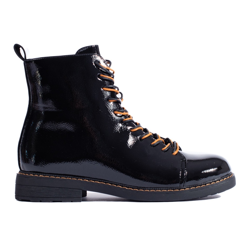 Vinceza women's black patent lace-up workers' boots