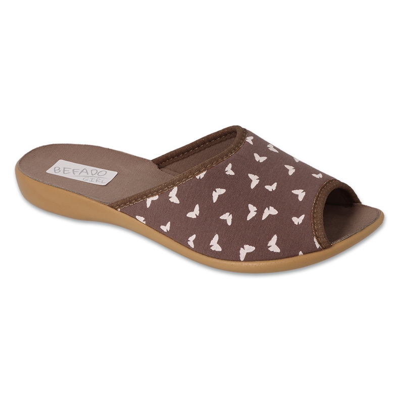 Befado women's pu slippers 254D152 brown with white butterflies
