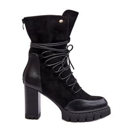 Women's High Heel Ankle Boots With Lacing Black Artie