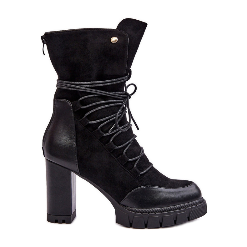 Women's High Heel Ankle Boots With Lacing Black Artie