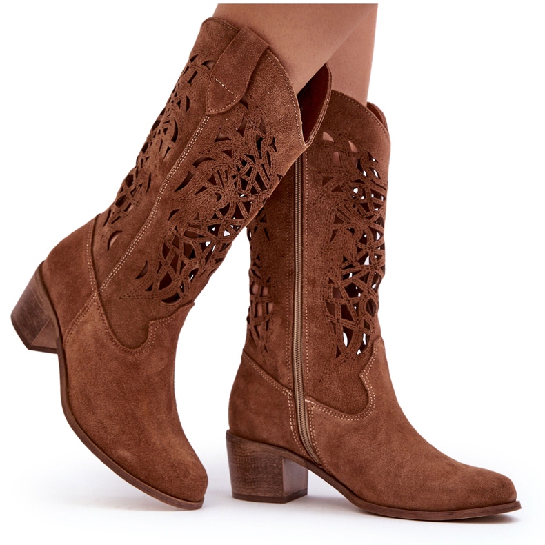 Lewski Shoes Suede Openwork Cowboy Boots Brown Lewski 3320 Lewski Shoes Suede Openwork Cowboy Boots Brown Lewski 3320