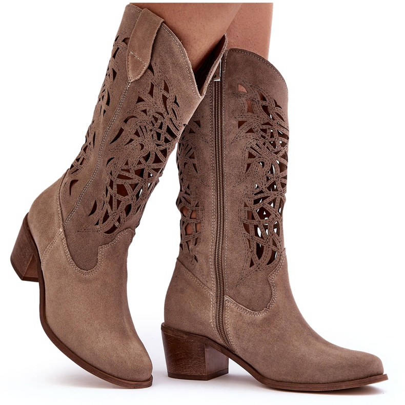 Lewski Shoes Suede Openwork Cowboy Boots Dark Beige Lewski 3320 Lewski Shoes Suede Openwork Cowboy Boots Dark Beige Lewski 3320
