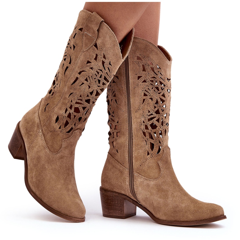 Lewski Shoes Suede Openwork Cowboy Boots Beige Lewski 3320 Lewski Shoes Suede Openwork Cowboy Boots Beige Lewski 3320