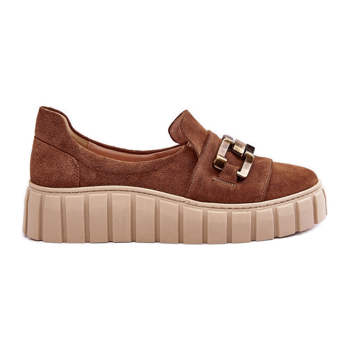 Lewski Shoes Suede Women's Shoes On A Platform With Decoration, Brown Lewski 3398 Lewski Shoes Suede Women's Shoes On A Platform With Decoration, Brown Lewski 3398