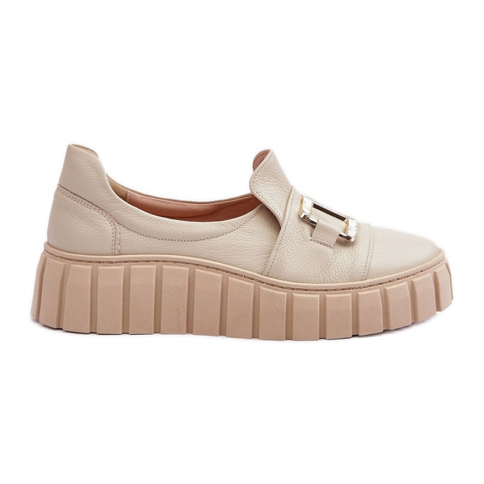 Lewski Shoes Women's Leather Shoes on the Platform Beige Lewski 3398