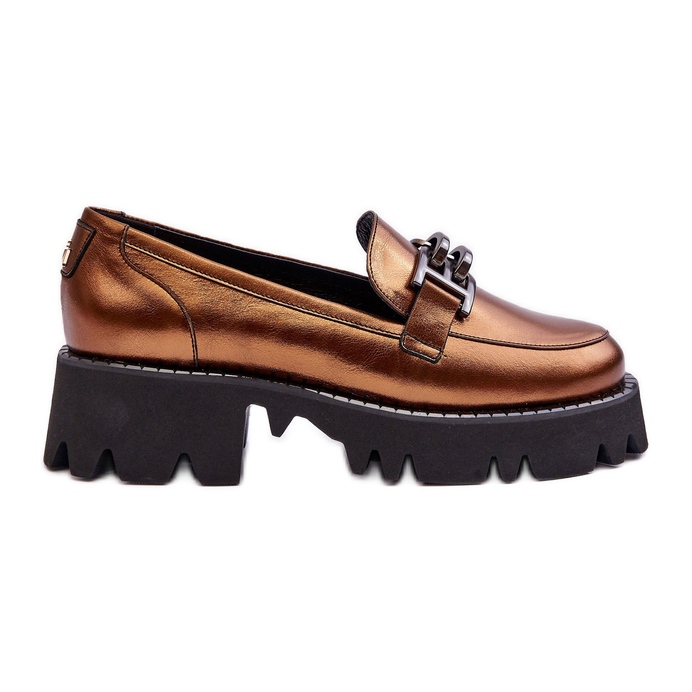 Laura Messi Women's Leather Loafers With Gold Lyndani Decoration golden