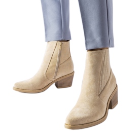 Beige eco-suede ankle boots with a low heel Sovere