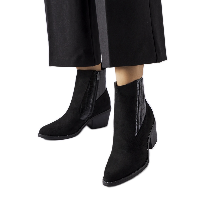 Black eco-suede ankle boots with a low heel Sovere