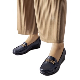 Navy blue loafers with a buckle wedge from Lerino