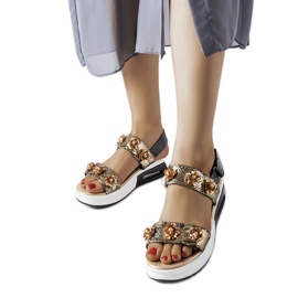 Inna Stamford gold wedge sandals with flowers golden Inna Stamford gold wedge sandals with flowers golden