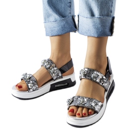 Inna Silver wedge sandals with flowers from Stamford