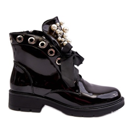 Lacquered Decorated Ankle Boots Black Sirdre