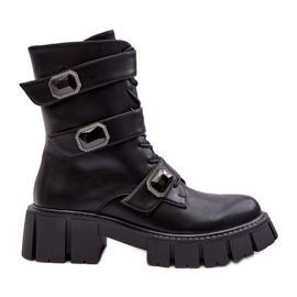Women's Leather Worker Boots Black S.Barski MR870-62